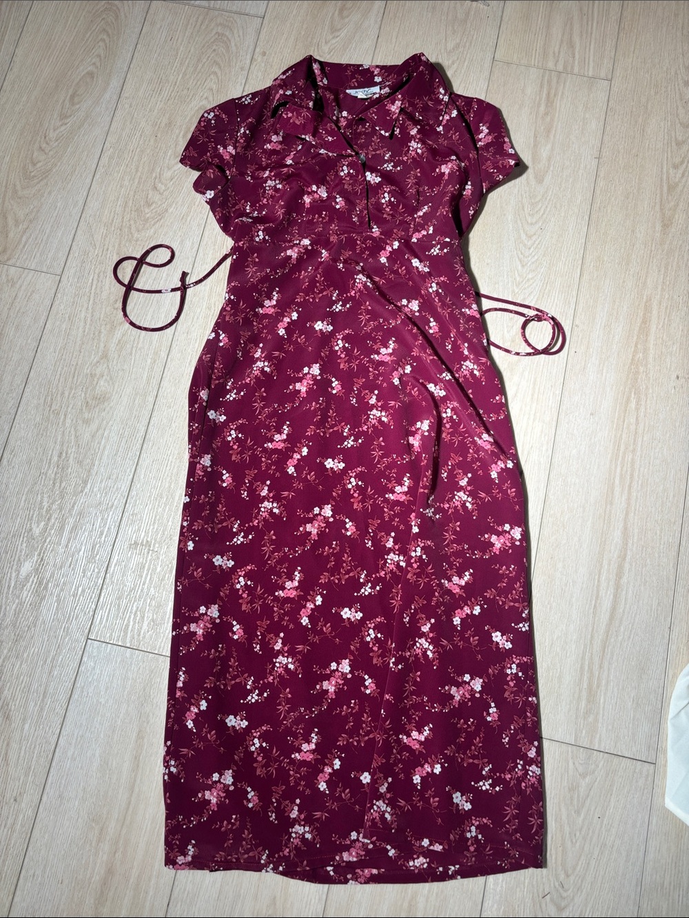 Vintage Burgundy Floral Dress 1990s